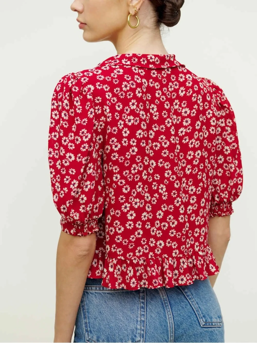 Reformation Sloan Top Red Floral Tie-Front Blouse